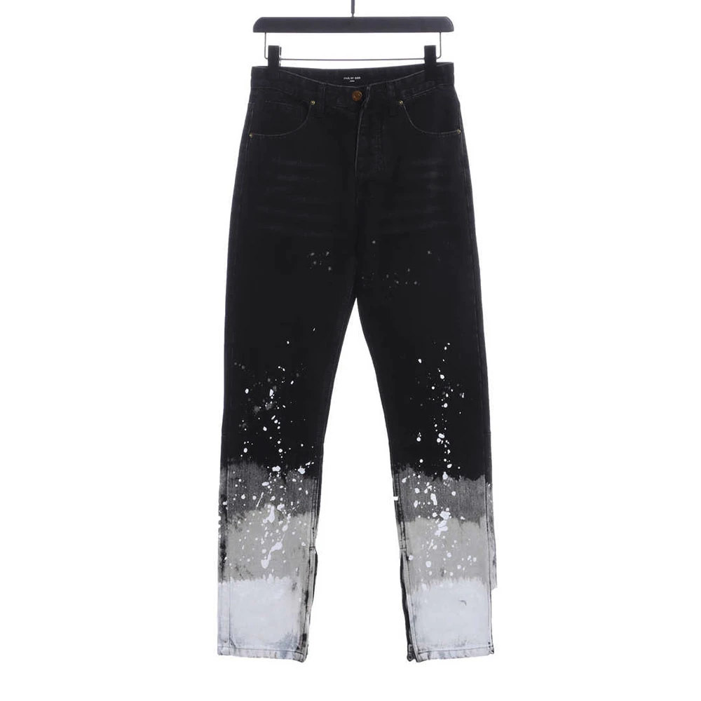 Washed Distressed Black Splashed Ink Slim Skinny Zipper Jeans