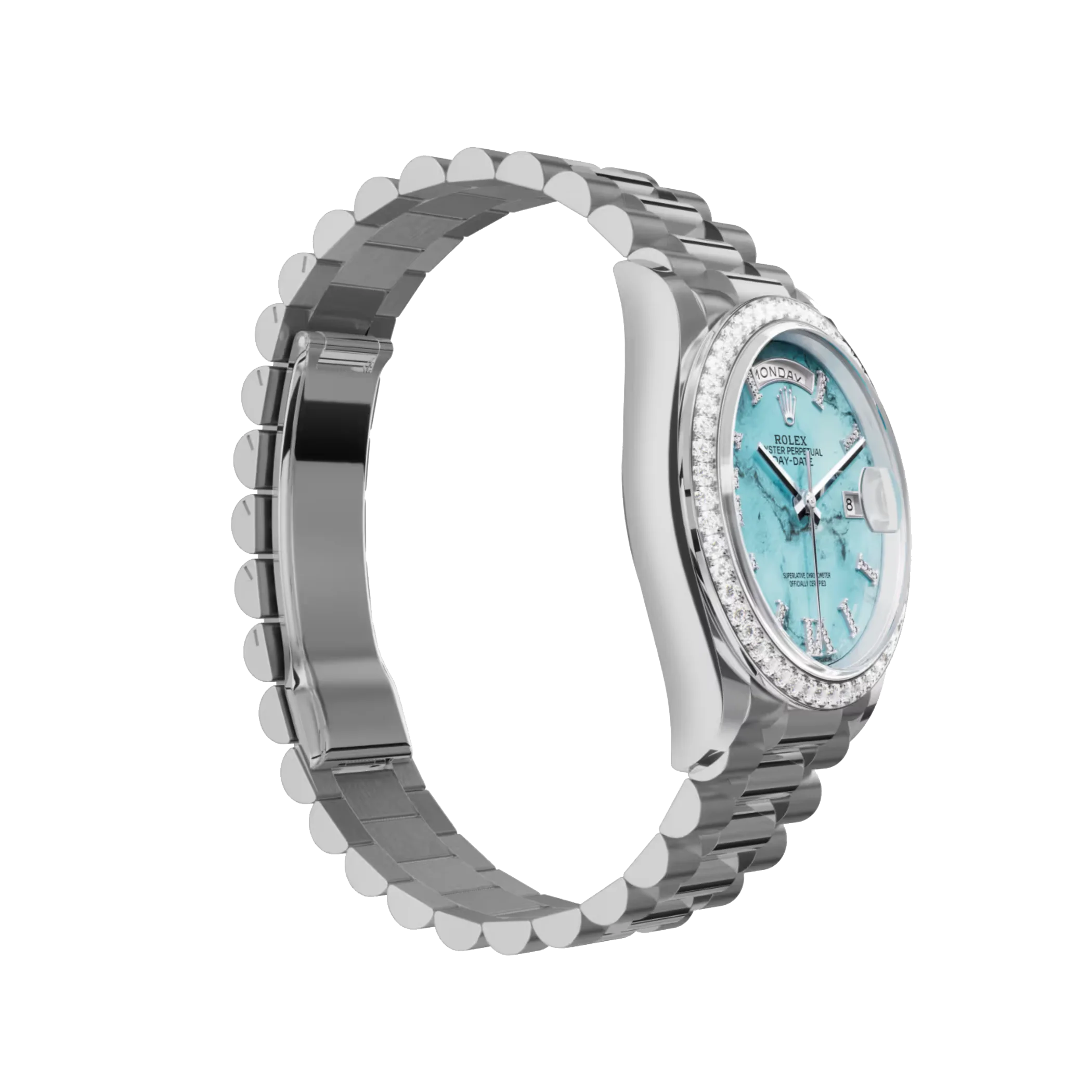 Day-Date: Turquoise, Diamond-set dial, Diamond-set bezel and a President bracelet, m128349rbr-0031