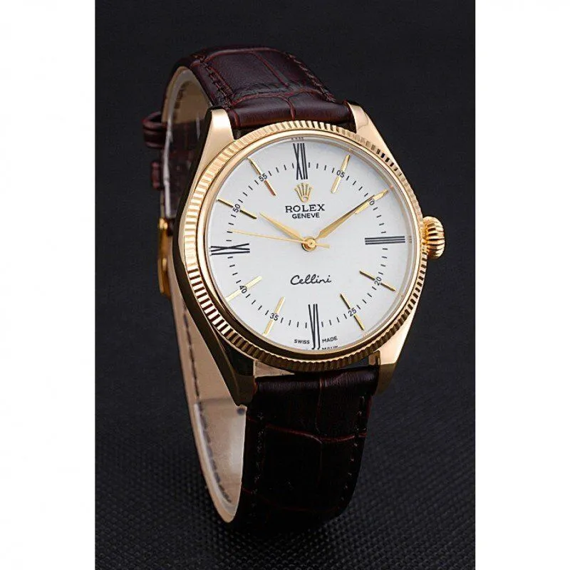 Cellini White Dial Gold Case Brown Leather Strap 622833