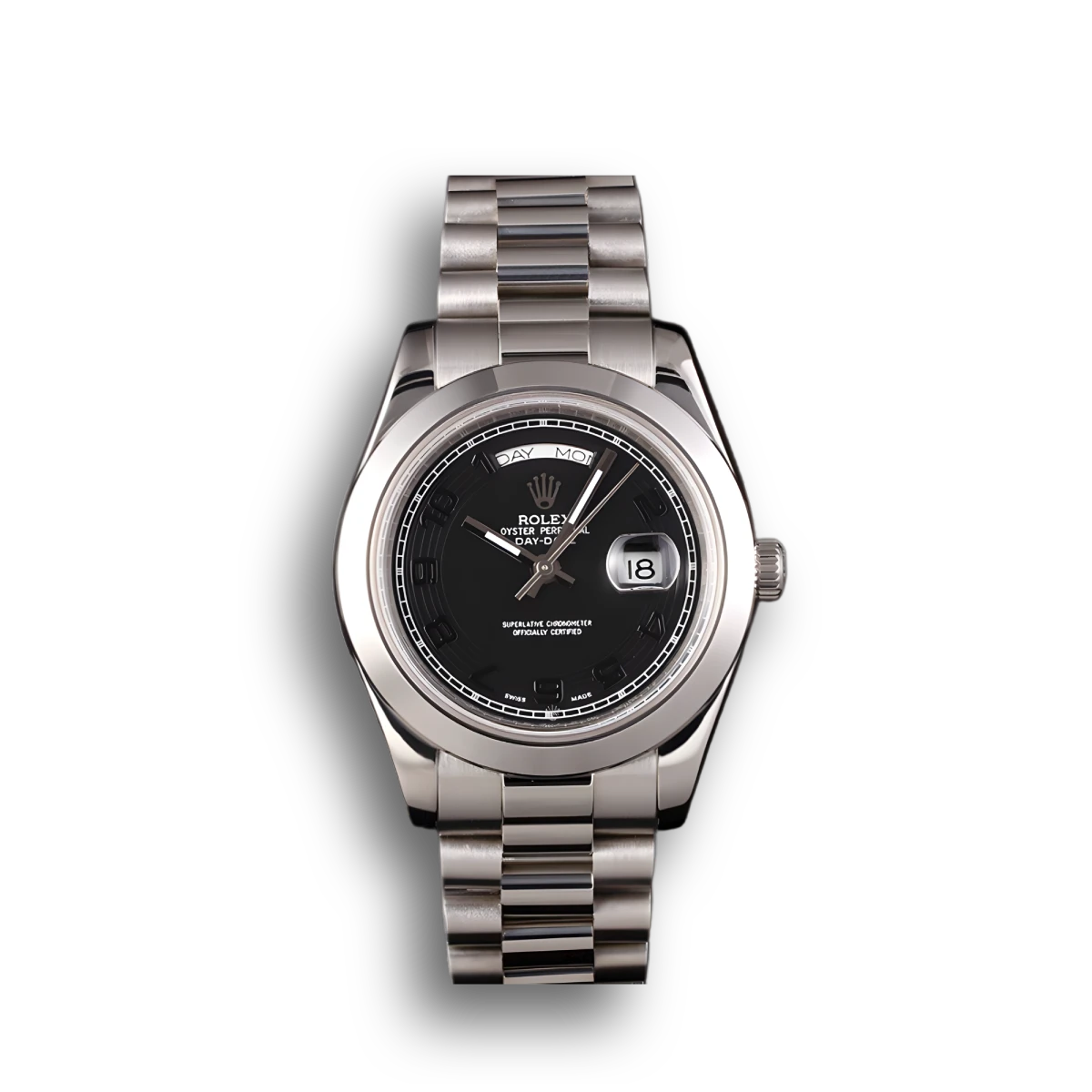 Swiss Day-Date Stainless Steel Bracelet Black Dial 80294