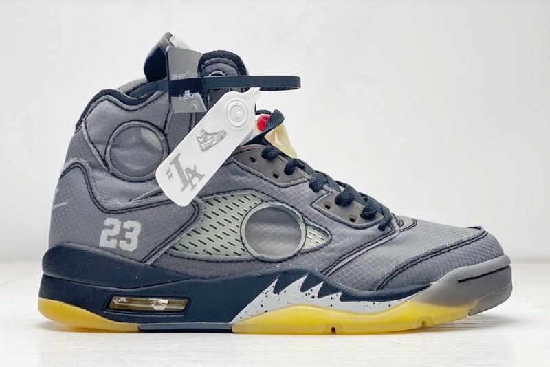 OFF-WHITE™ X AIR JORDAN RETRO 5″BLACK/MUSLIN-FIRE RED”