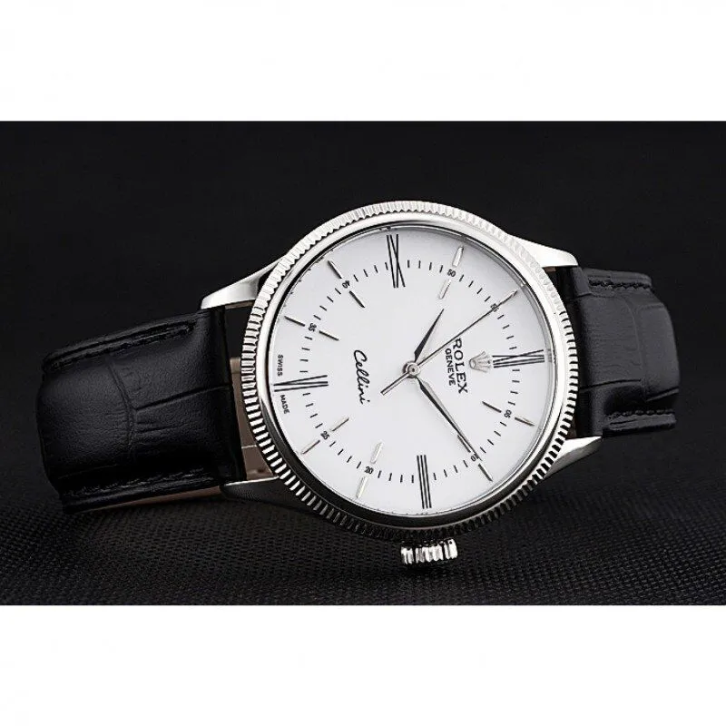 Swiss Cellini Time Silver Case White Dial Black Leather Bracelet 622653