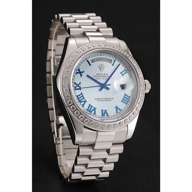 Swiss Day-Date Ice Blue Dial Diamond Case Stainless Steel Bracelet 1453962