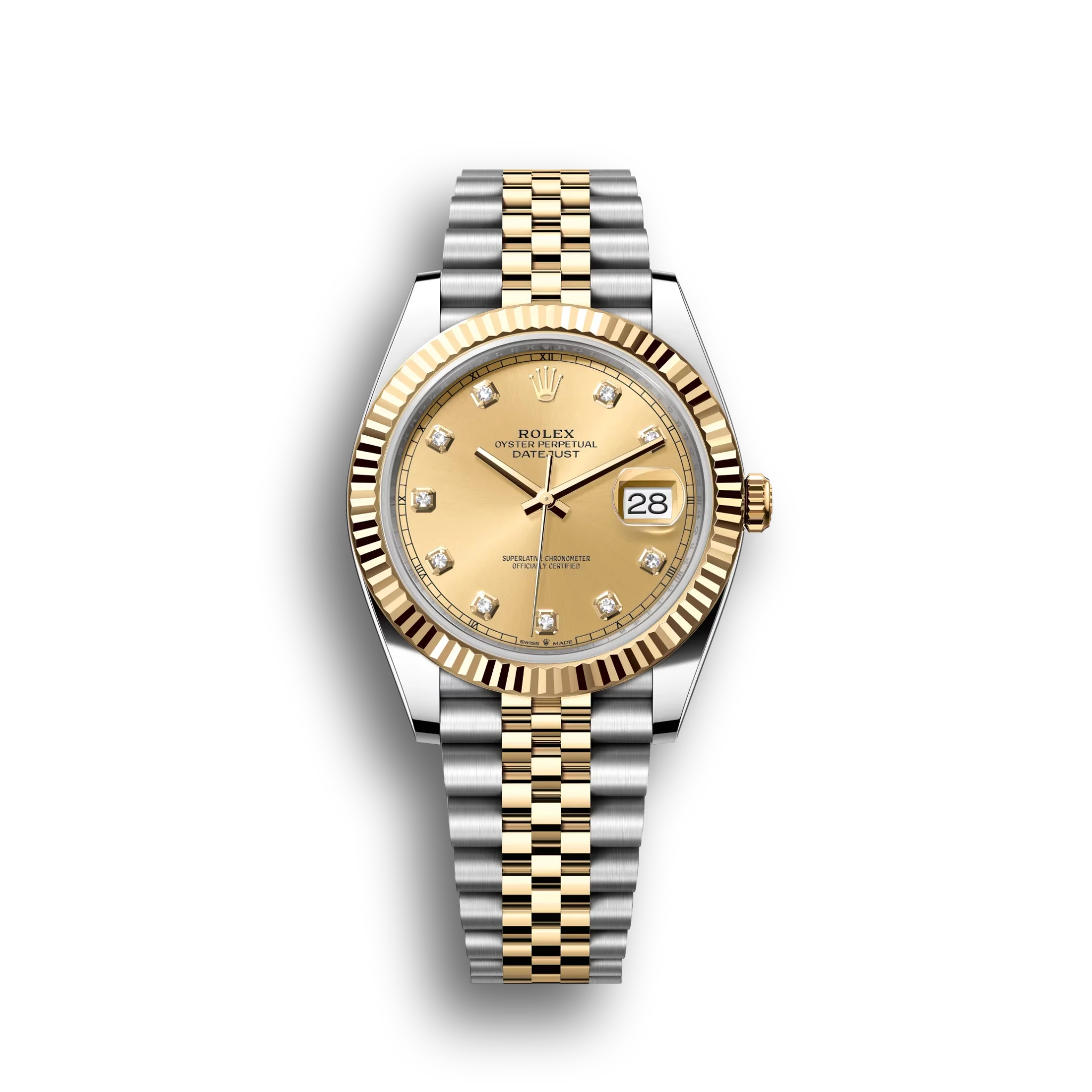 Datejust: Oystersteel and yellow gold, champagne colour, diamond-set dial, Jubilee bracelet, m126333-0012