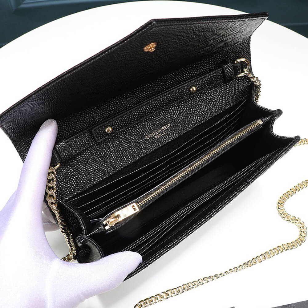 YSL Saint Laurent Chain-strap YSL-plaque grained-leather wallet
