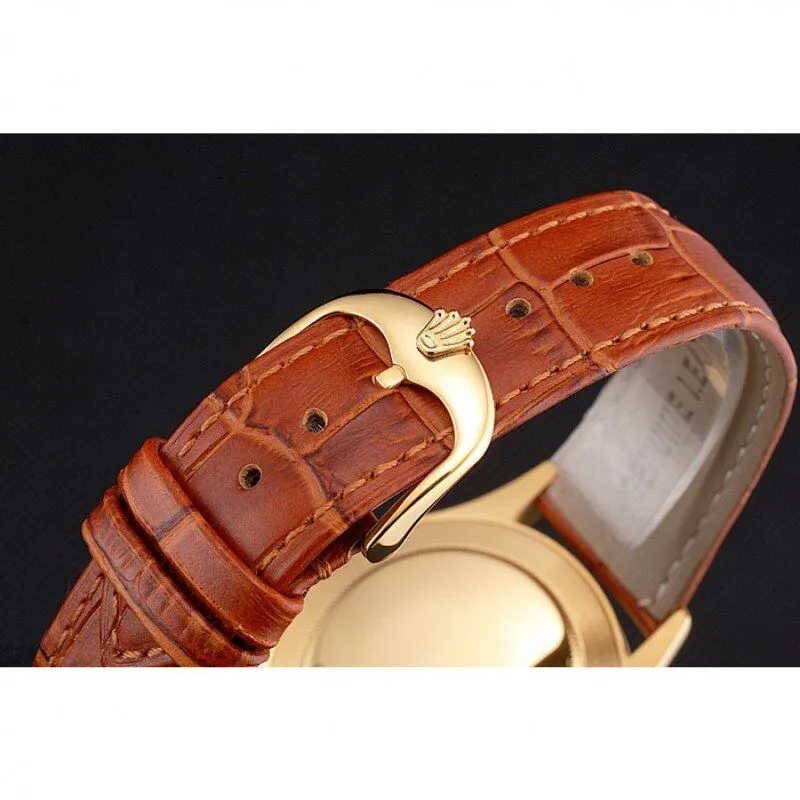 Swiss Cellini Gold Dial And Markings Gold Case Light Brown Leather Strap