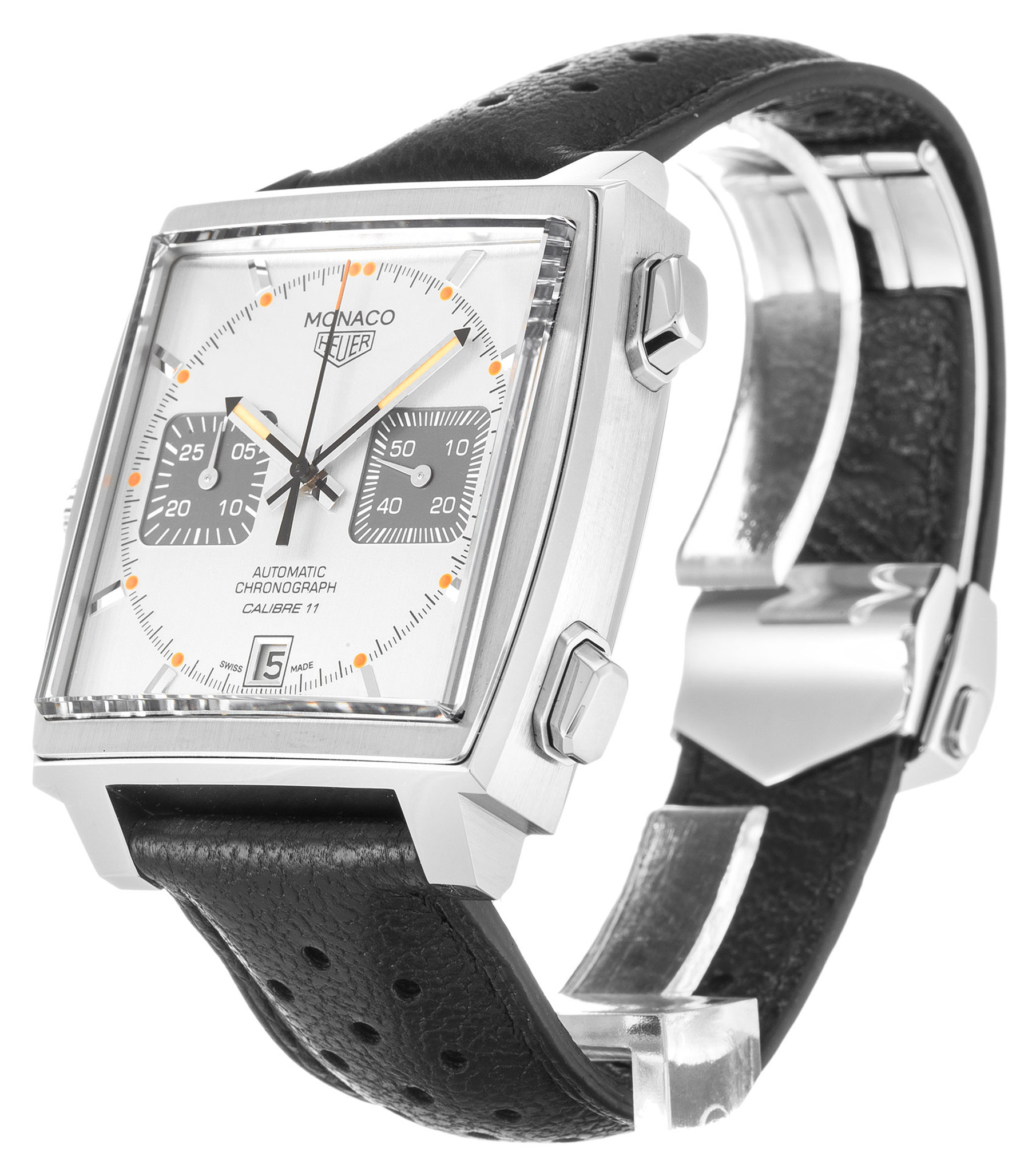 Monaco Silver Dial Leather Strap CAW211C.FC6241-38 MM