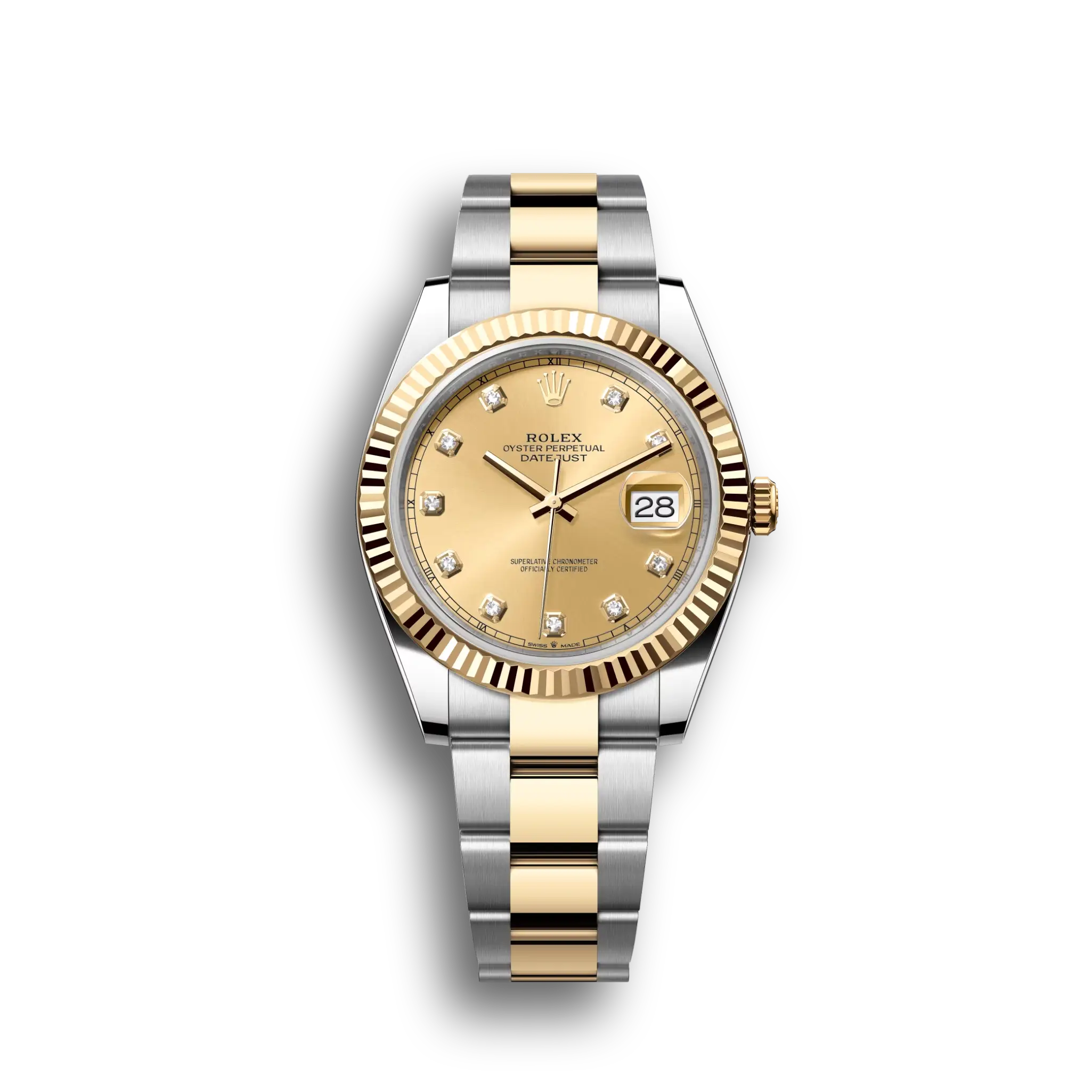 Datejust: Oystersteel and yellow gold, champagne colour, diamond-set, m126333-0011