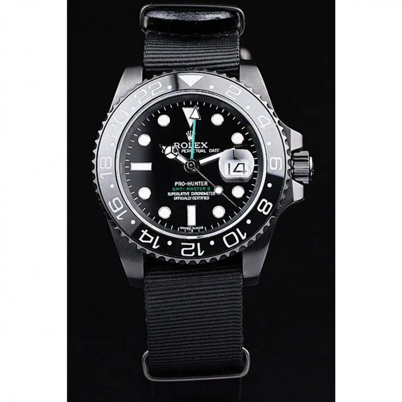 Swiss GMT Master II Pro-Hunter Black Fabric Strap Black Dial