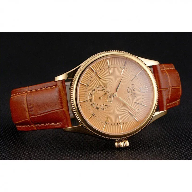 Swiss Cellini Gold Dial Gold Case Light Brown Leather Strap