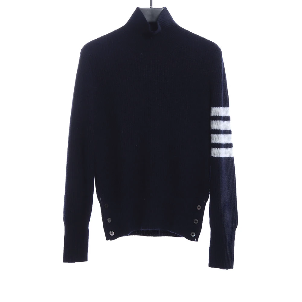 Wool turtleneck four-bar sweater