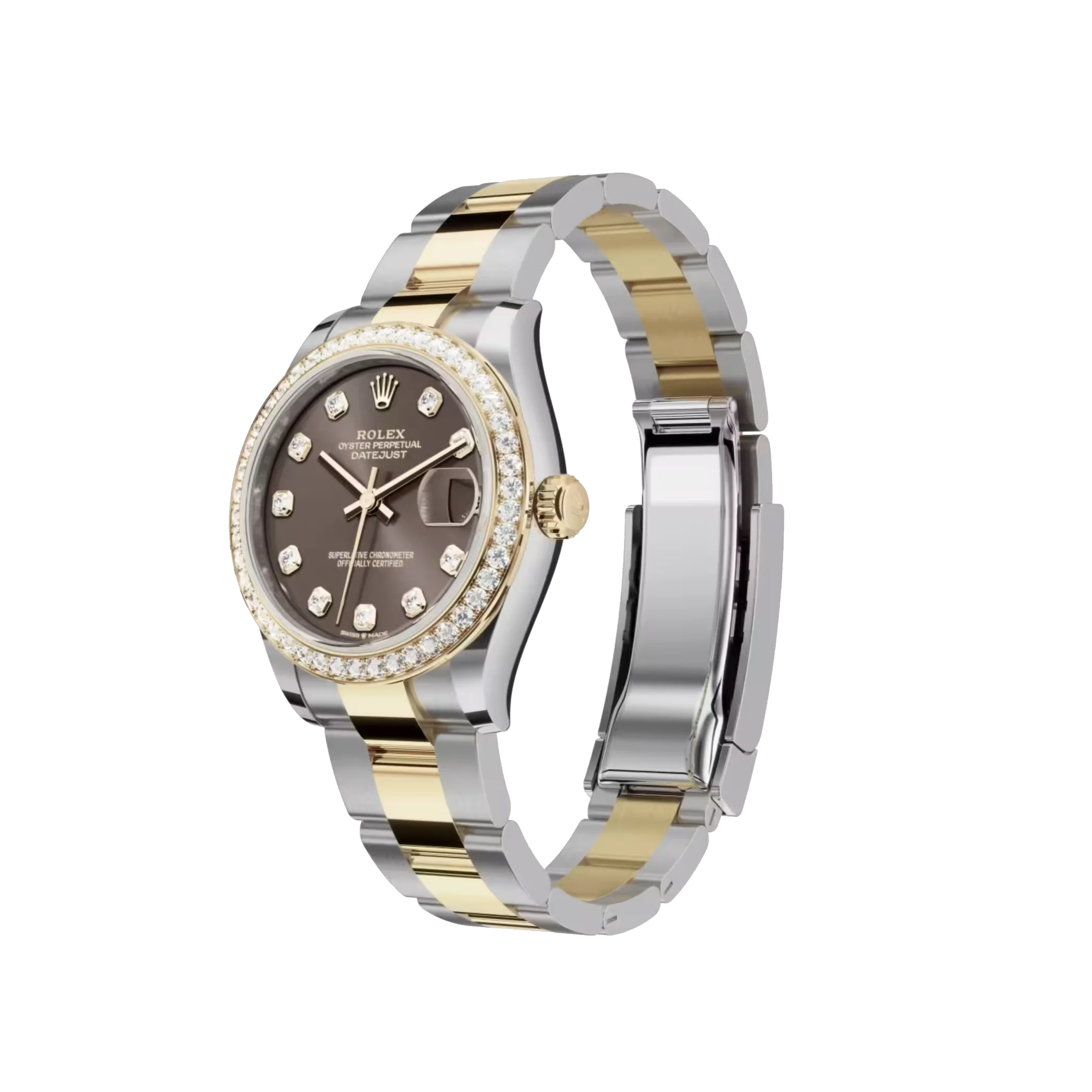 Datejust: Oystersteel and yellow gold, dark grey, diamond-set dial, Oyster bracelet, m278383rbr-0021