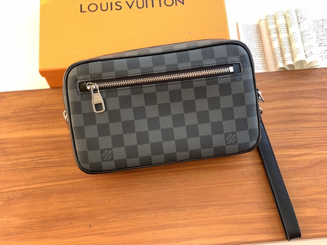 Louis Vuitton N41664 Mens Kasai Clutch Damier Graphite Canvas