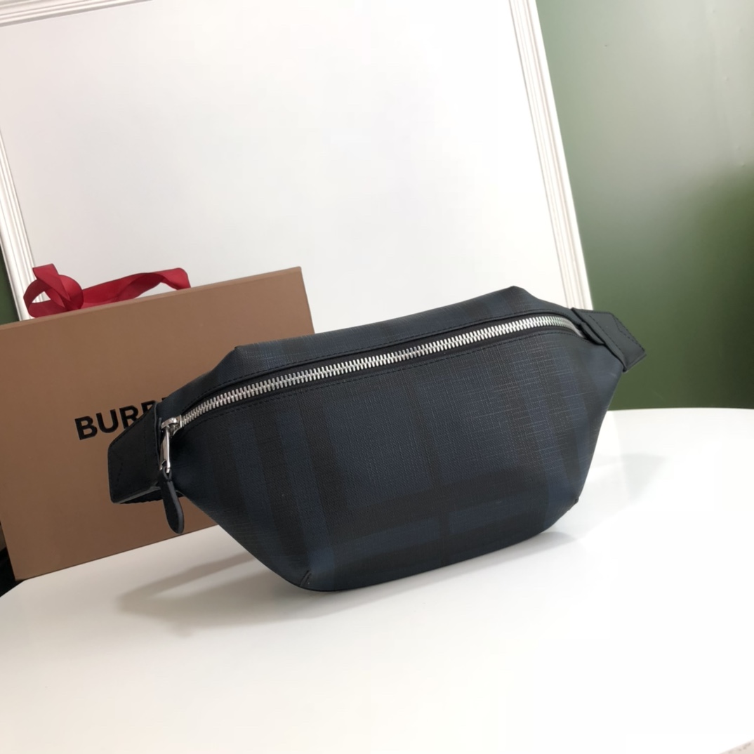 Burberry Men Medium London Check and Leather Bum Bag Blue