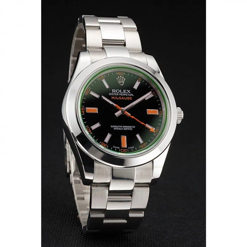 Swiss Milgauss Black Dial Orange Markings Stainless Steel Case And Bracelet