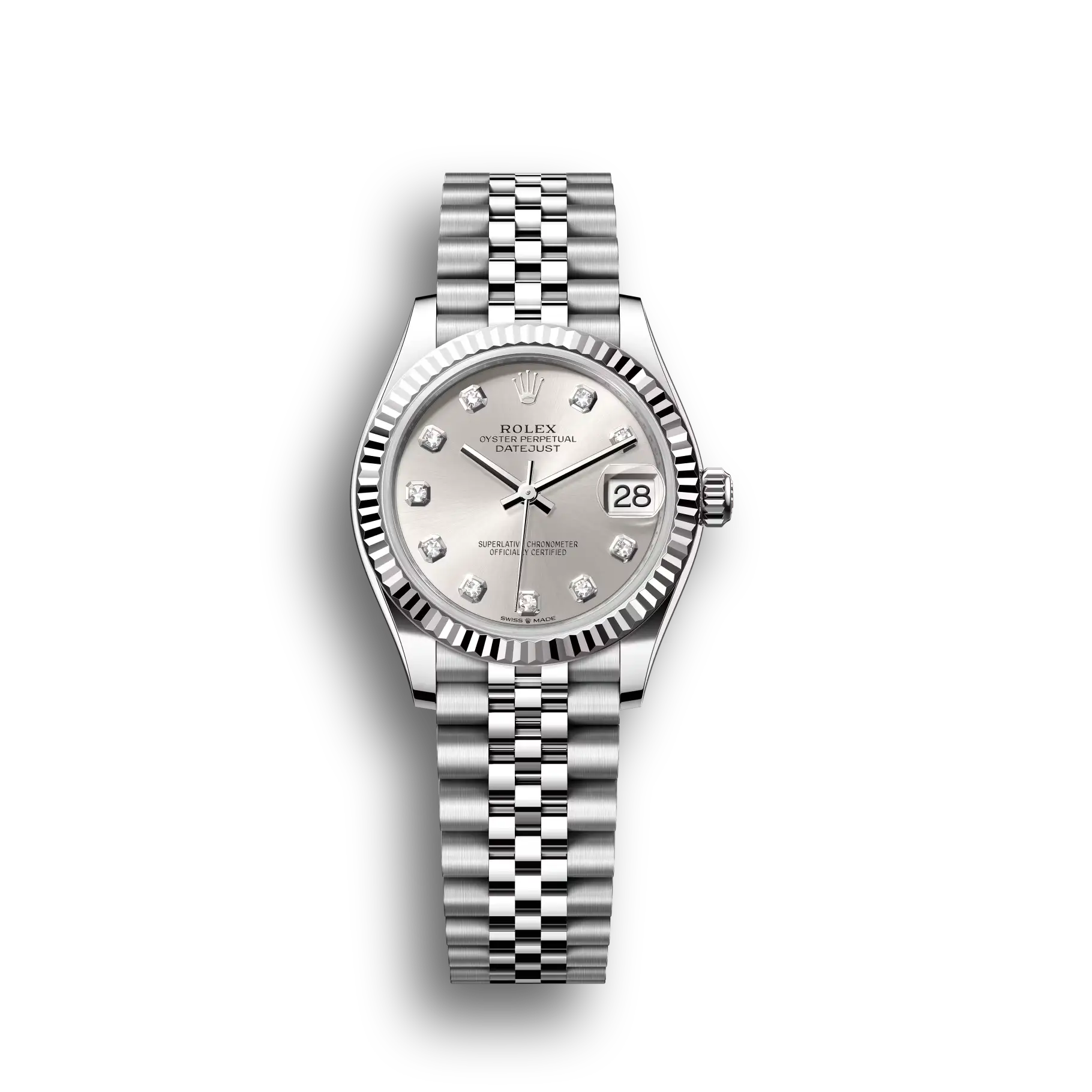 Datejust: Oystersteel and white gold, silver, diamond-set, m278274-0030