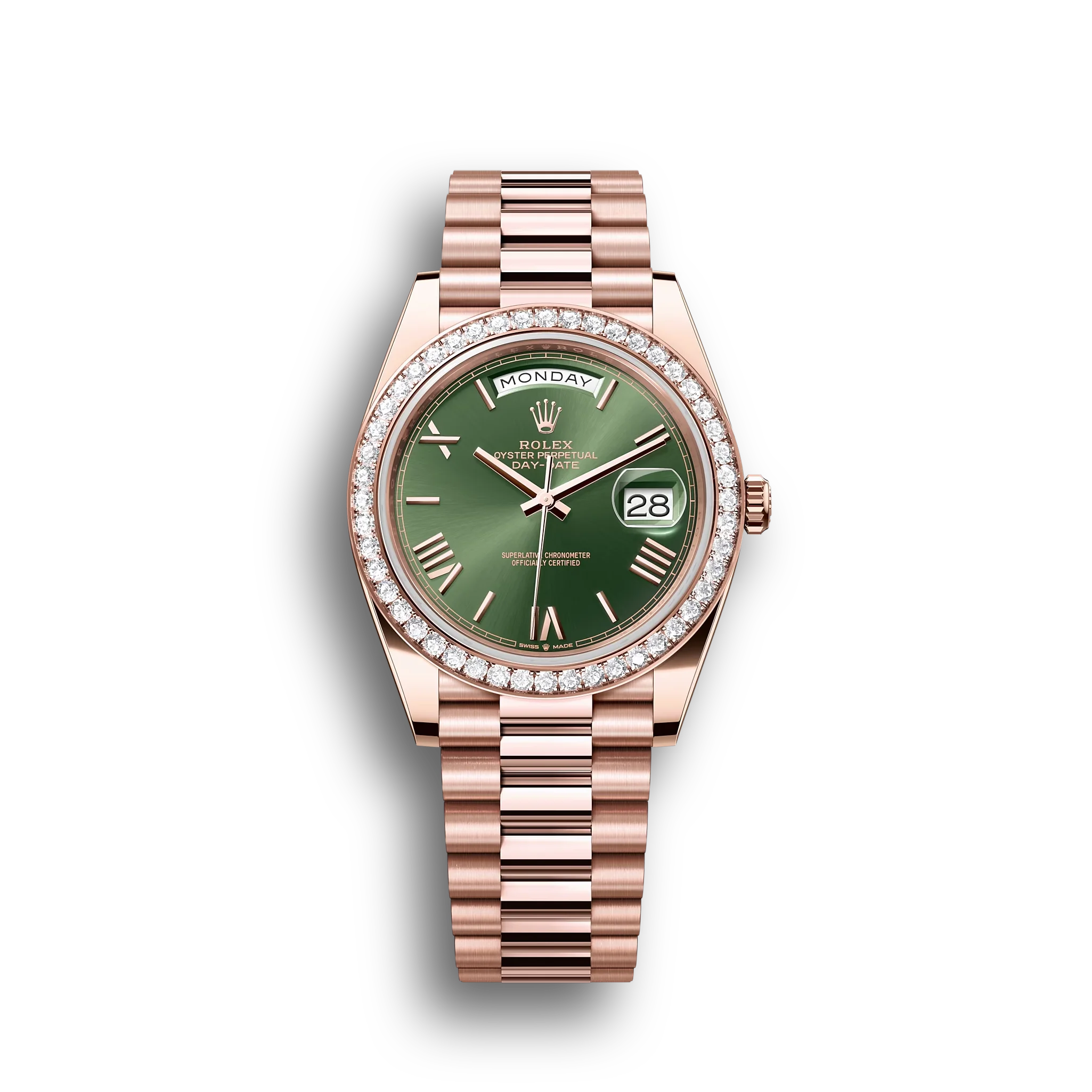 Day-Date: Everose gold, olive-Green dial, m228345rbr-0011