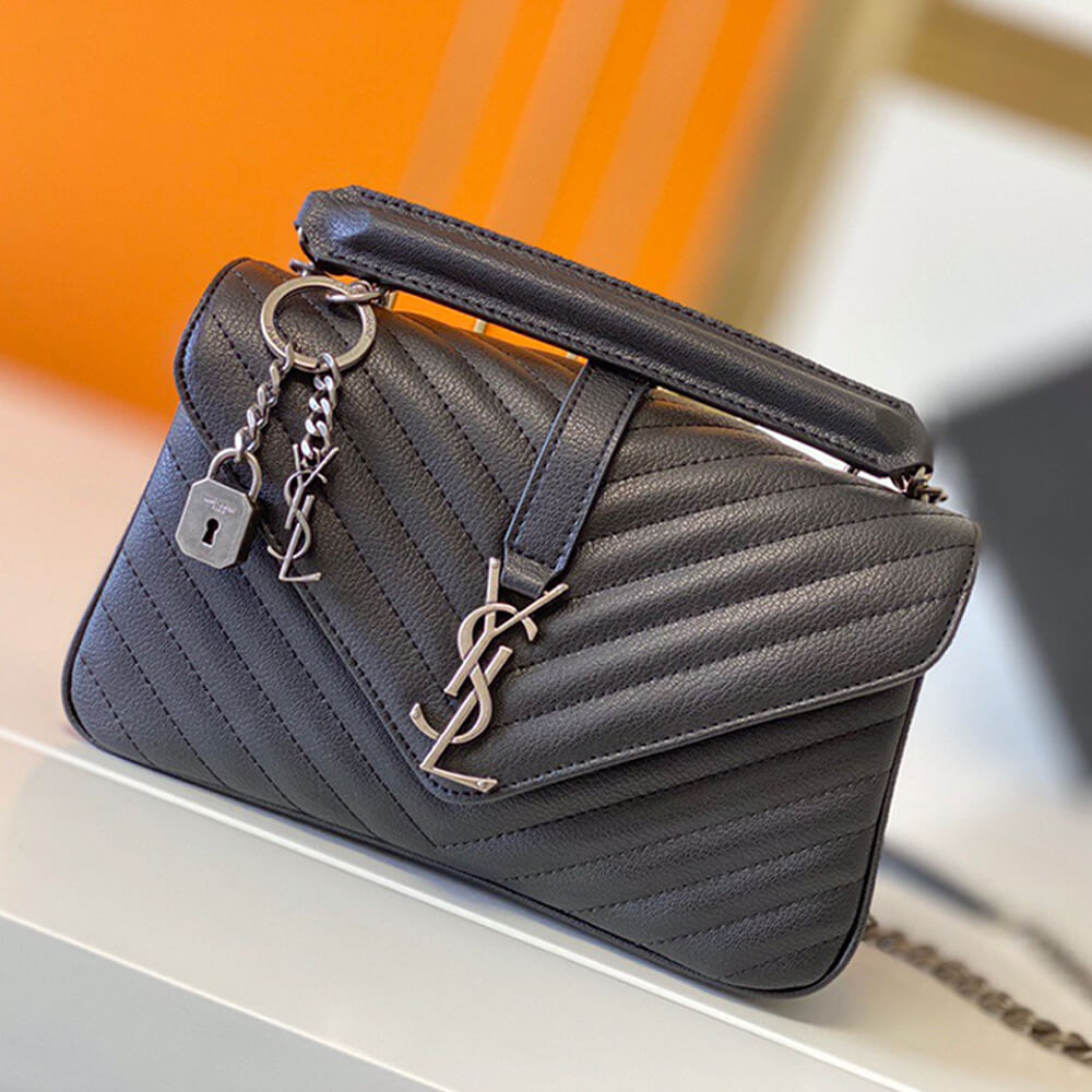 YSL Saint Laurent College quilted-leather satchel bag