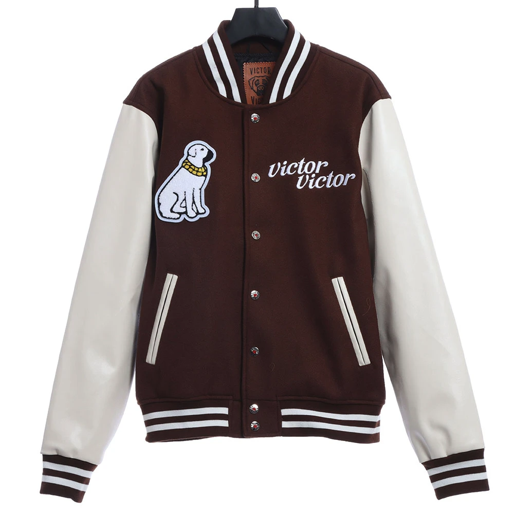 Dog head embroidered leather sleeve stitching baseball uniform