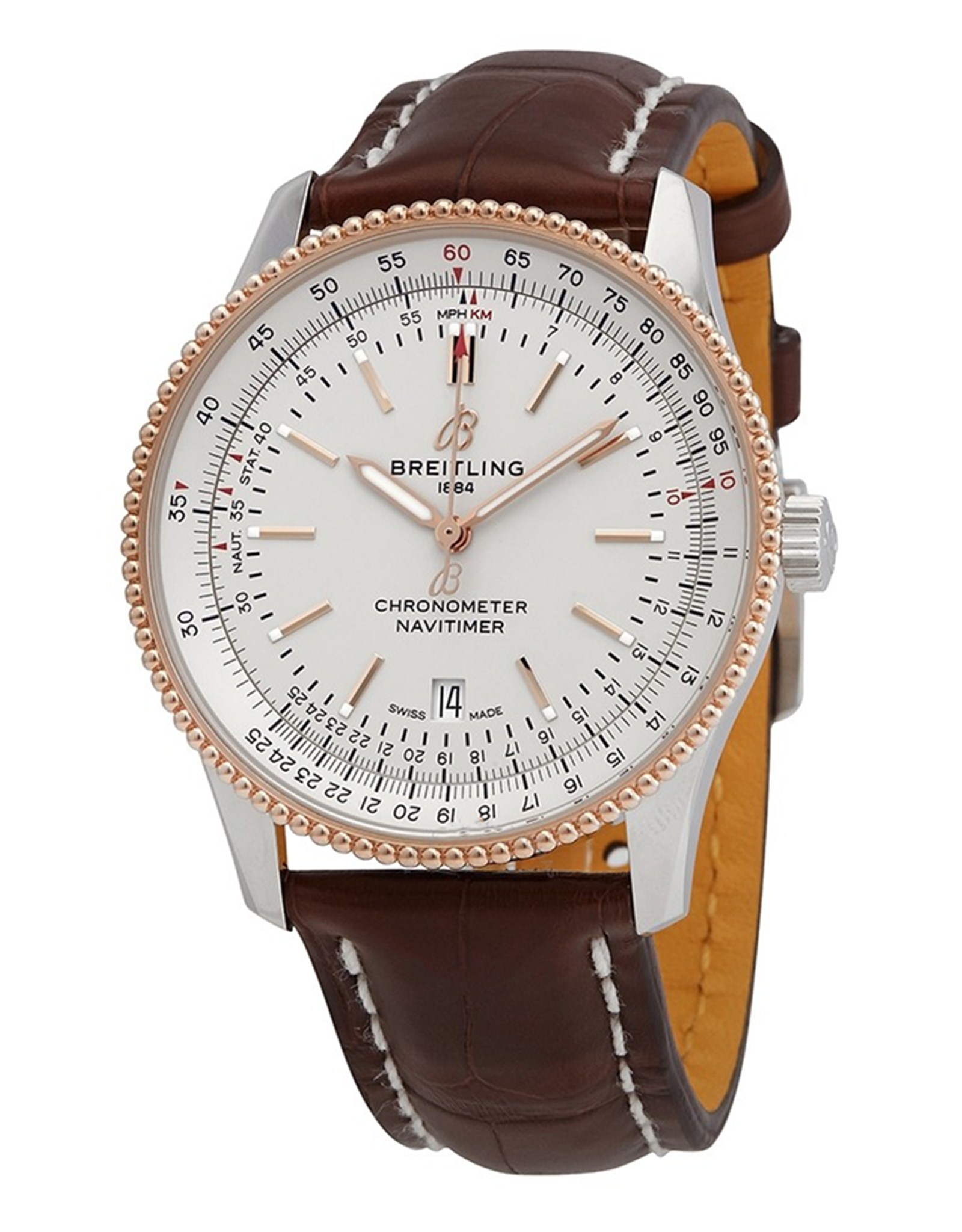 Navitimer Silver Dial Leather Strap U17326211G1P1