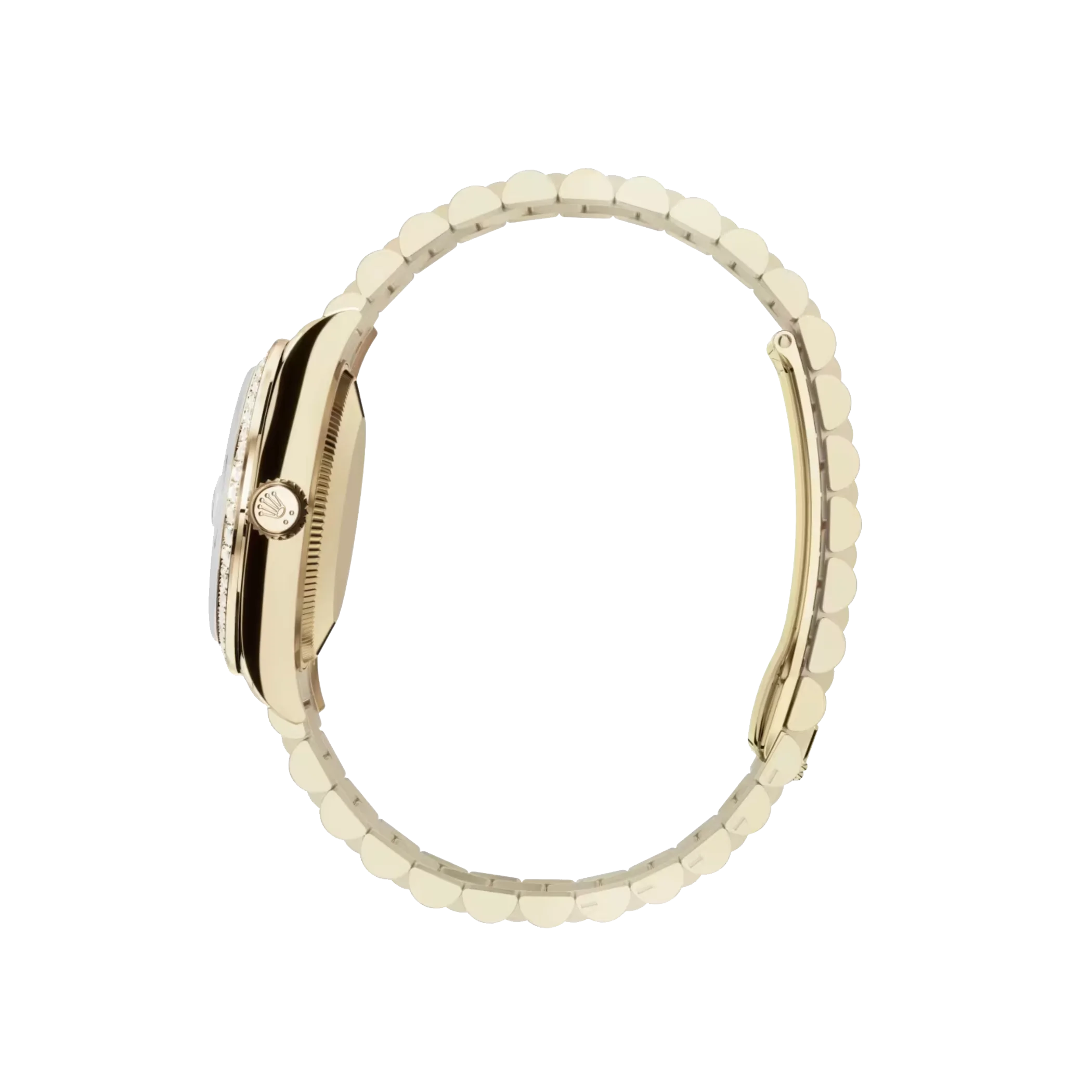 Datejust: Yellow gold, white mother-of-pearl, diamond-set dial, President bracelet, m278288rbr-0006