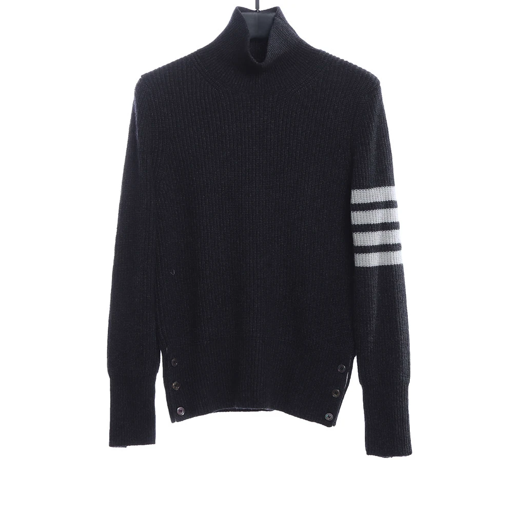 Wool turtleneck four-bar sweater