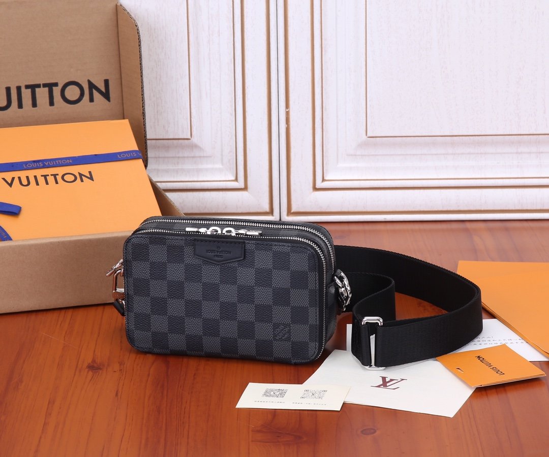 Original  Louis Vuitton N60418 Alpha Wearable Wallet Damier Graphite Coated Canvas