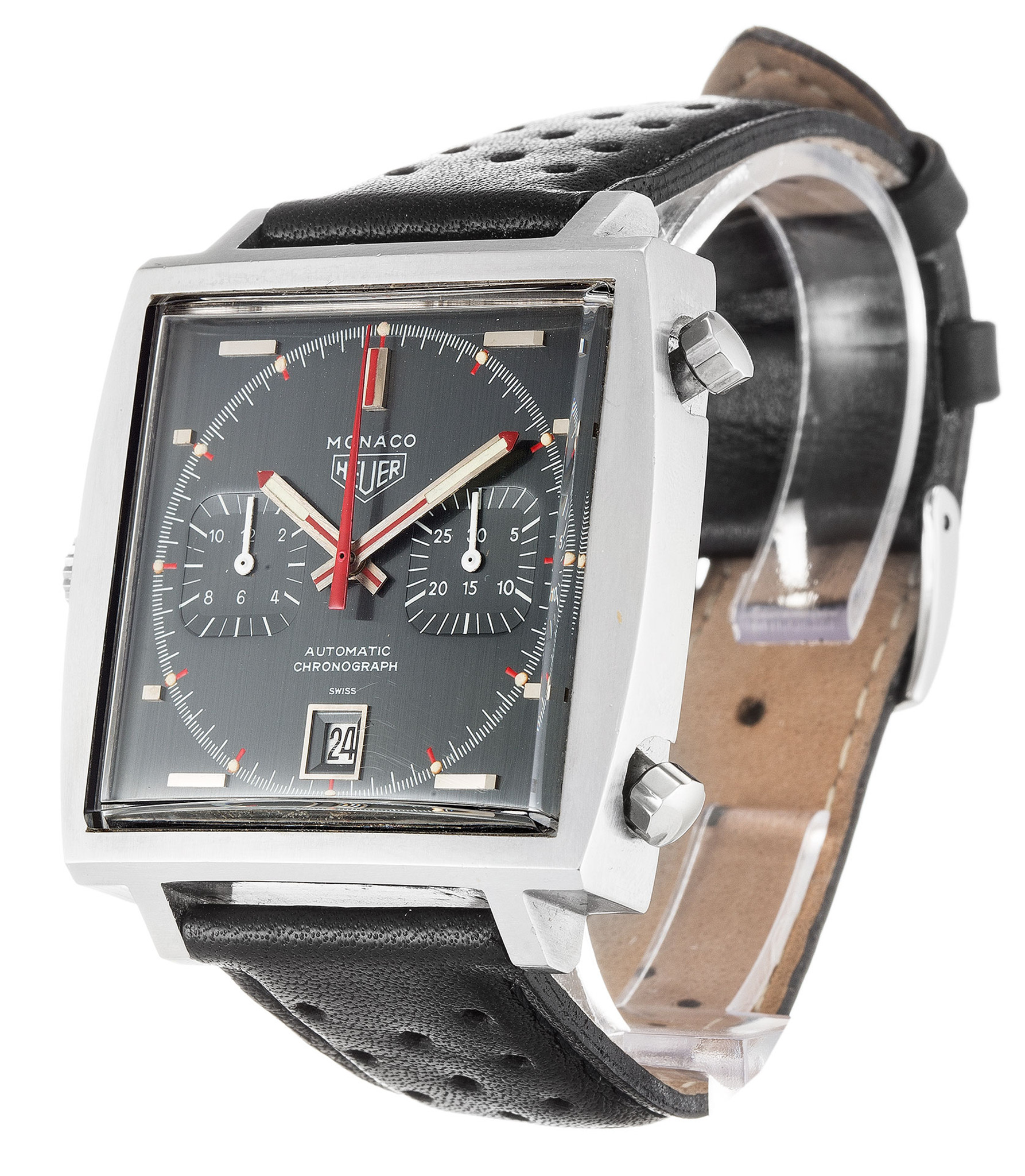 Monaco Black Dial Leather Strap 1133G-37 MM