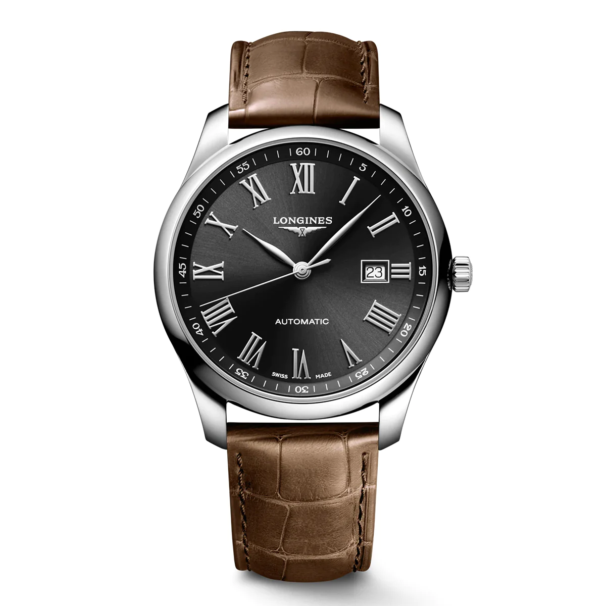 Master 42MM Automatic Black Dial Brown Leather Watch L28934592