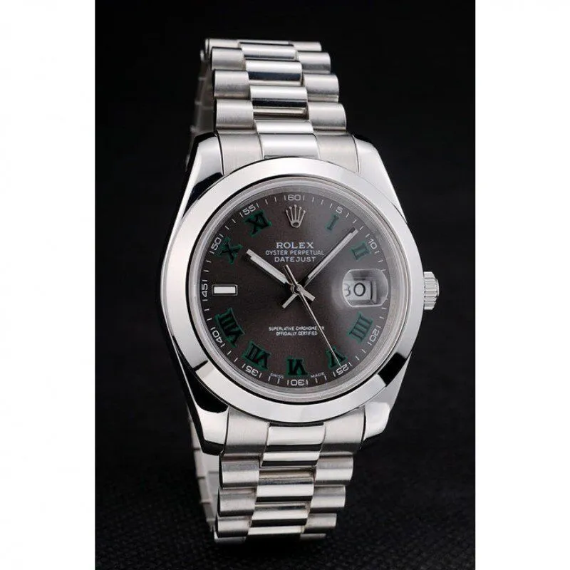 Swiss DateJust Polished Stainless Steel Bezel Grey Dial 42000