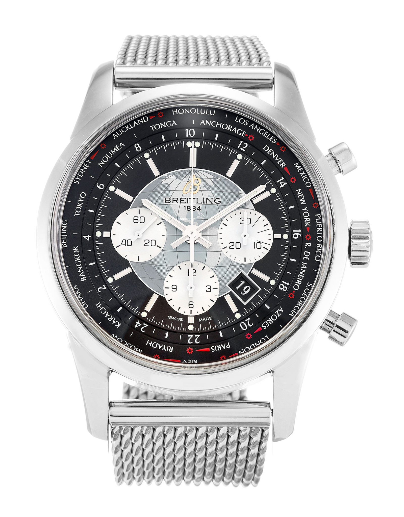 Transocean Chronograph Black Dial Stainless Steel Strap AB0510