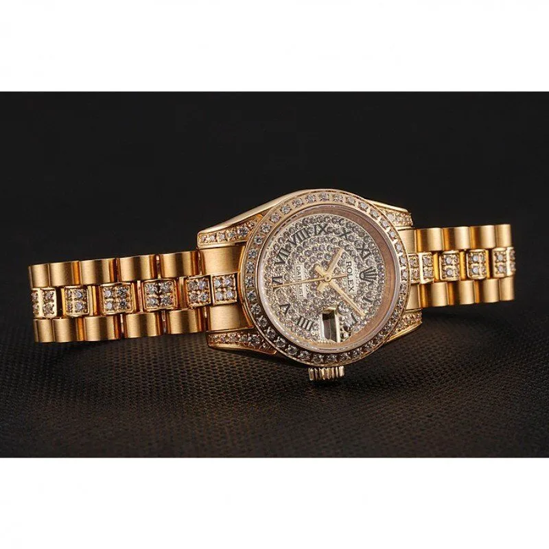 Swiss DayJust Diamond Pave Dial Gold Diamond Bracelet 1453955