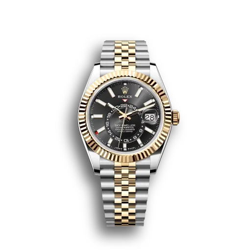 Sky-Dweller: Oystersteel and yellow gold, bright black dial, Jubilee bracelet, m336933-0004