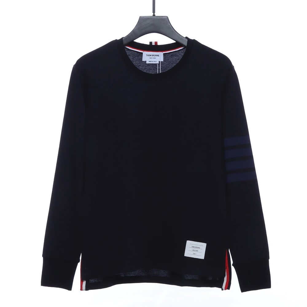 Four-Stripe Cotton Long Sleeve T-shirt (Black/Grey)