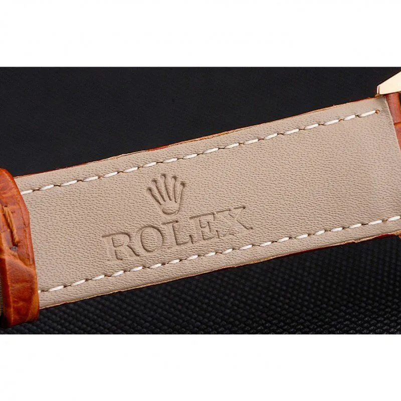 Swiss Cellini Black Dial Roman Numerals Rose Gold Case Light Brown Leather Strap