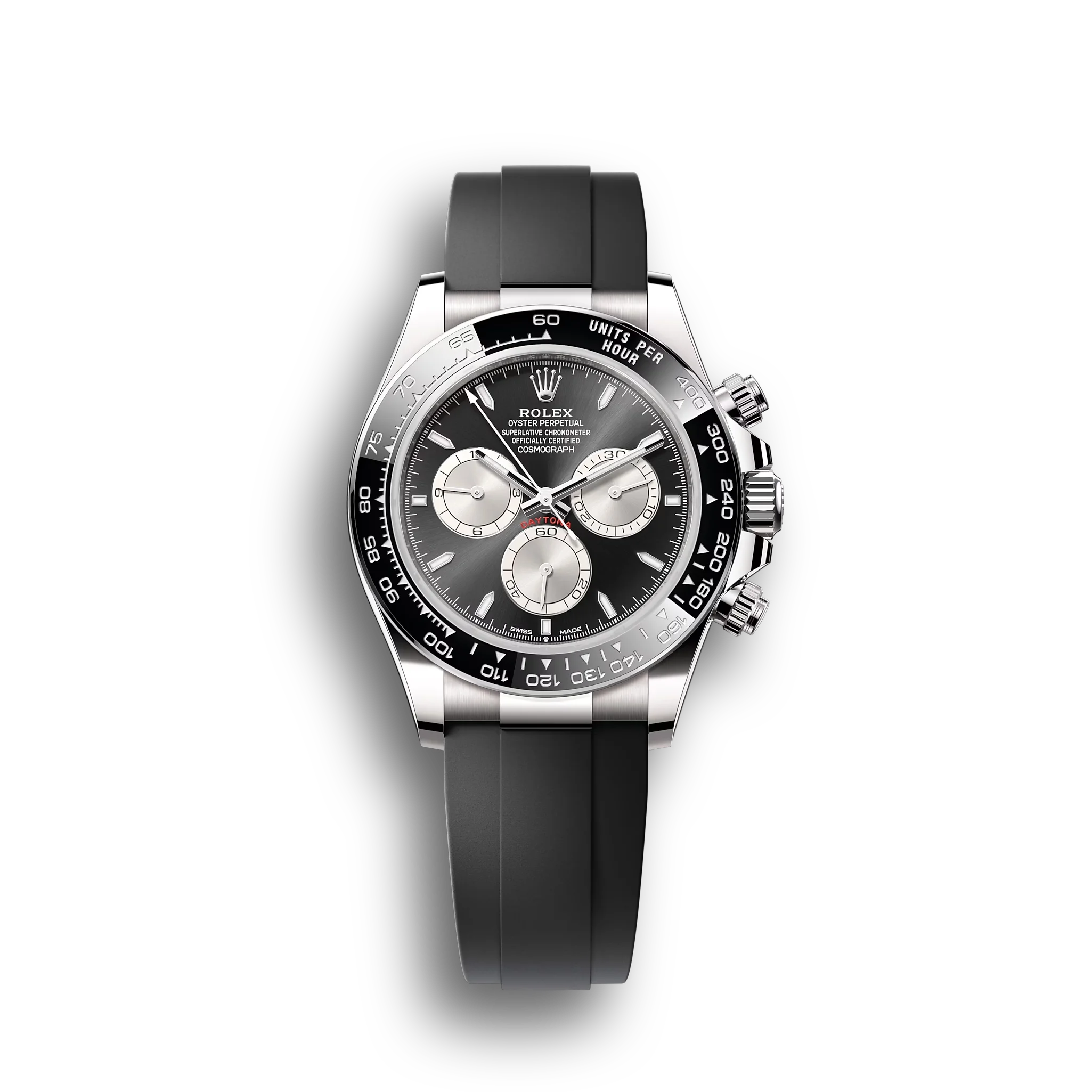 Daytona Cosmograph: Oyster, White gold, bright black and steel dial, m126519ln-0002