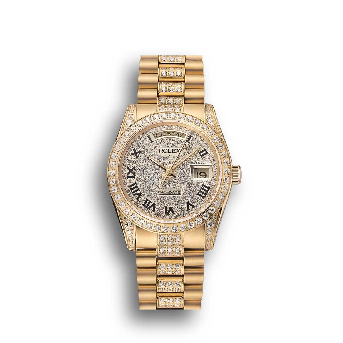 Swiss Day-Date Diamond Pave Dial Gold Diamond Bracelet 1453956