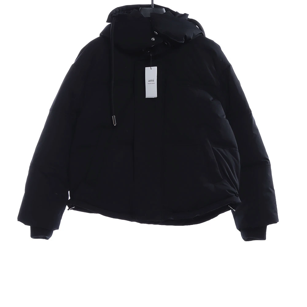 Solid color hooded down jacket