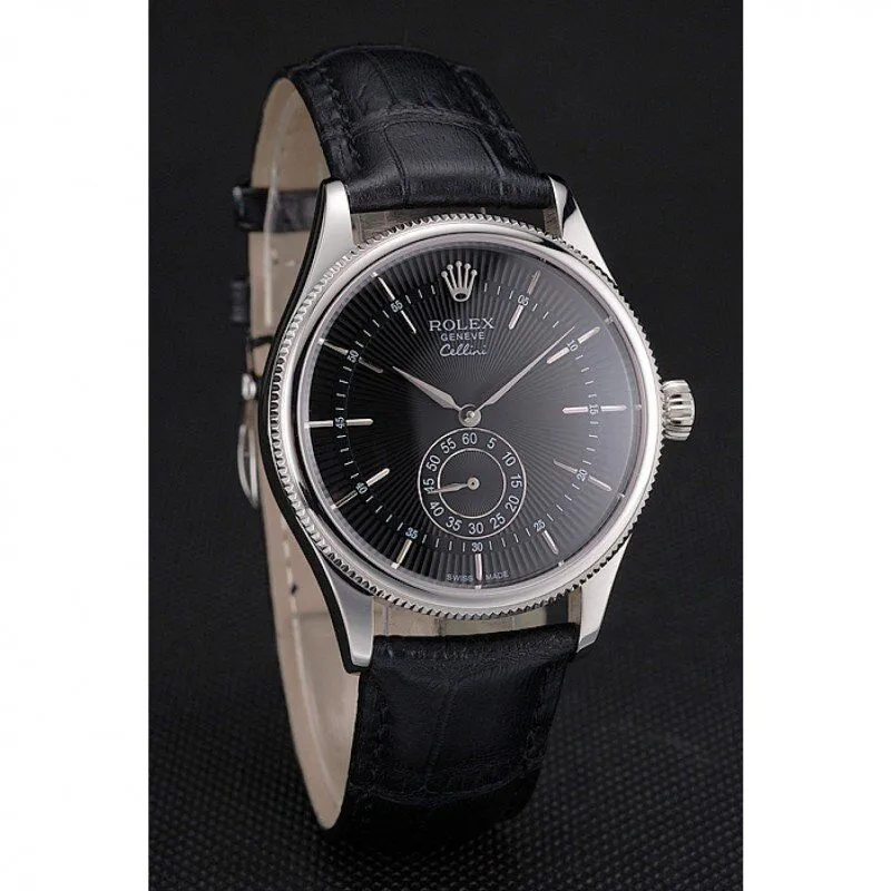 Swiss Cellini Black Dial Stainless Steel Case Black Leather Strap