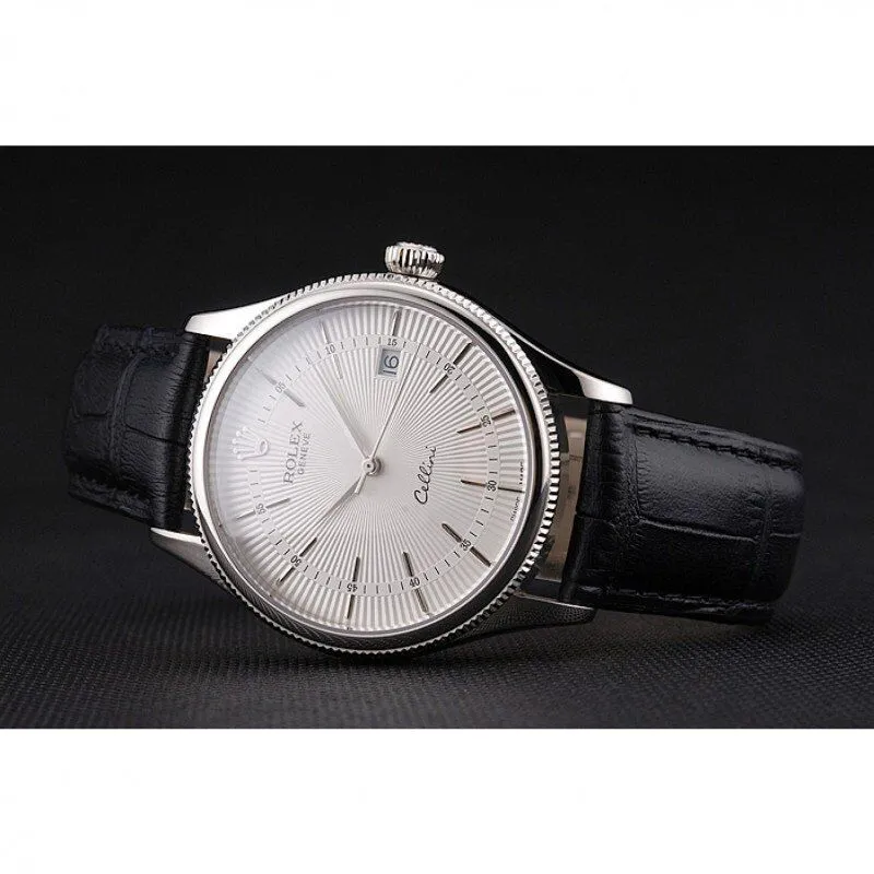 Swiss Cellini Date White Dial Stainless Steel Case Black Leather Strap