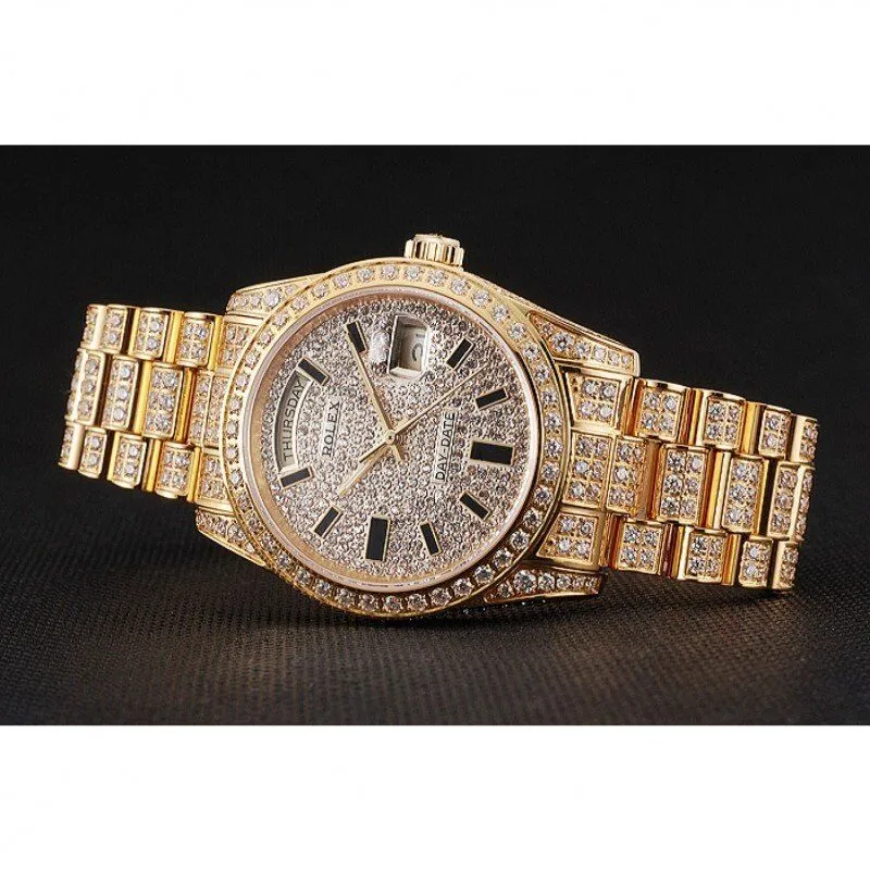 Swiss Day-Date Yellow Gold Full Diamond Pave