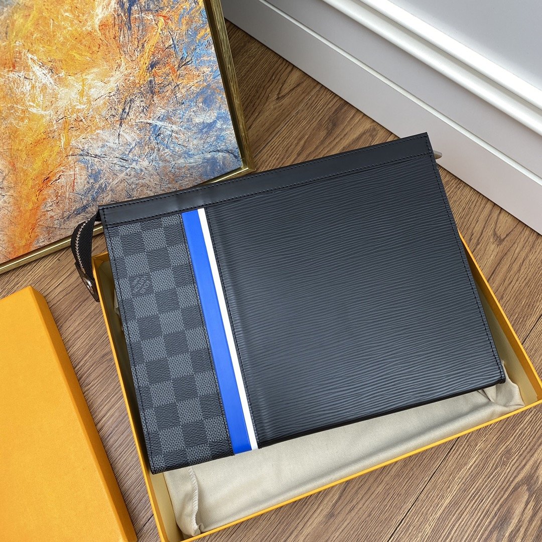 Louis Vuitton M56827 Pochette Voyage MM Black Epi Leather and Damier Graphite Coated Canvas