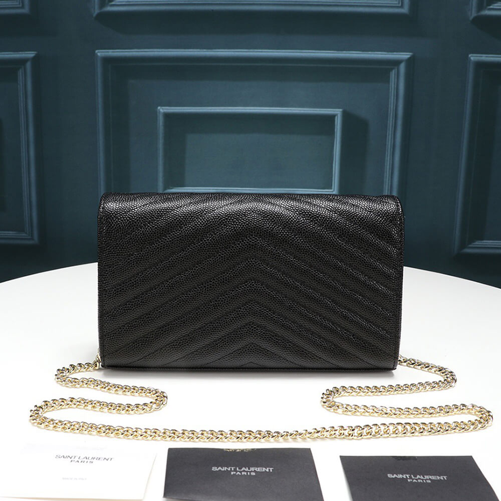 YSL Saint Laurent Chain-strap YSL-plaque grained-leather wallet
