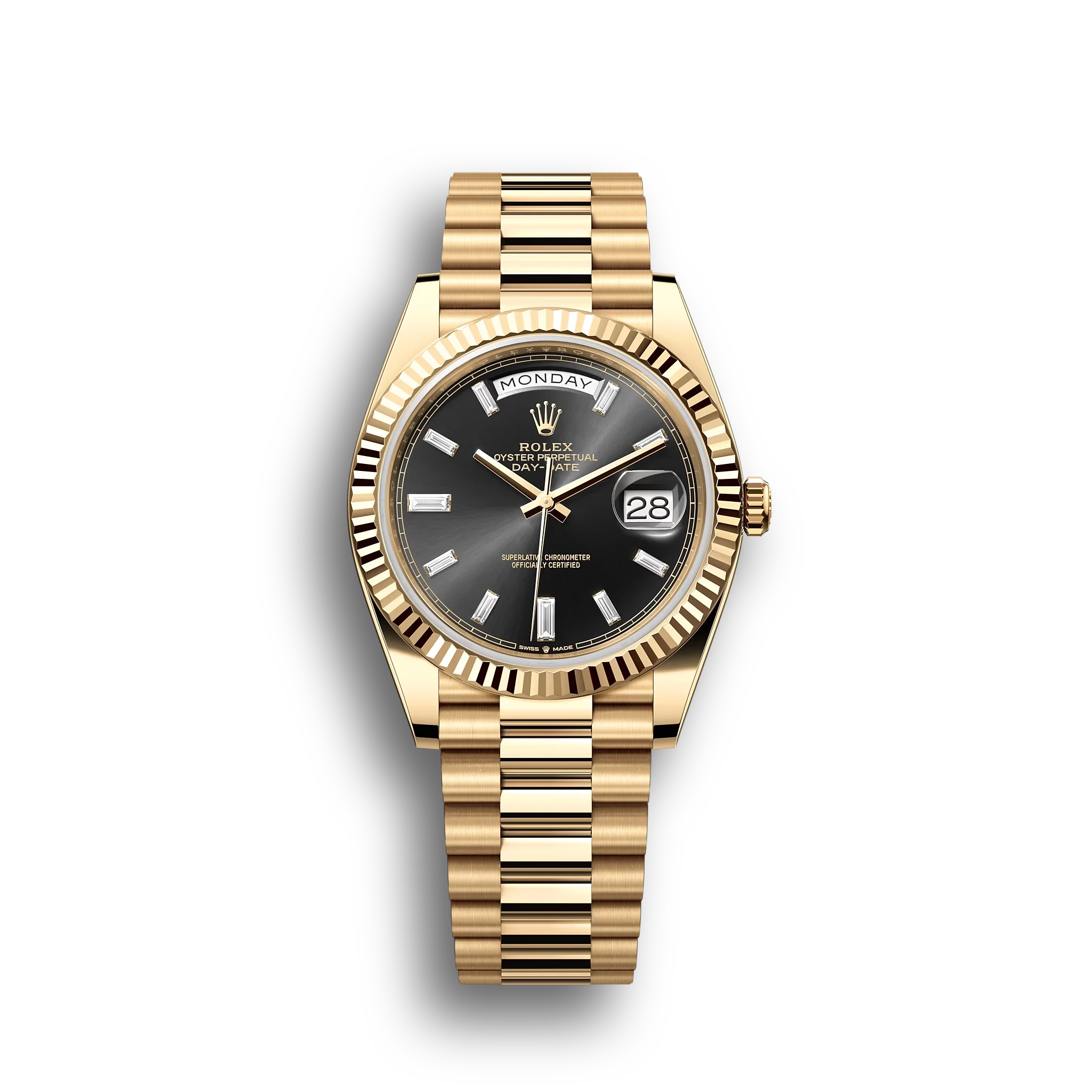 Day-Date: bright black, diamond-set, silver dial, m228238-0004
