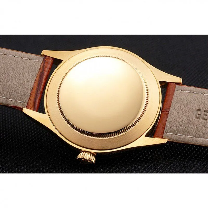Swiss Cellini Date Gold Guilloche Dial Gold Case Light Brown Leather Strap