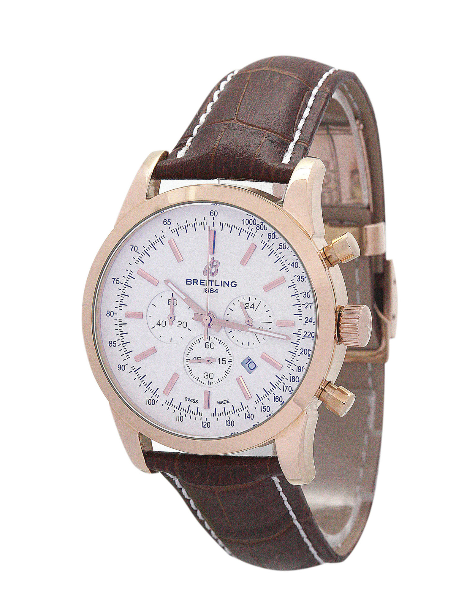 Transocean Chronograph White Dial Leather Strap RB0152