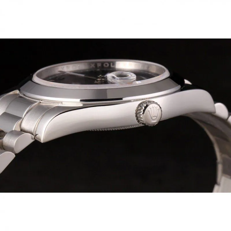 Swiss Day-Date Stainless Steel Bracelet Black Dial 80294