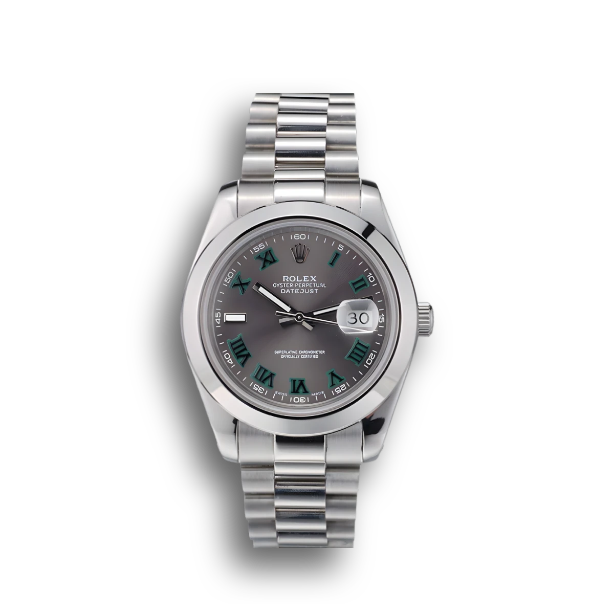 Swiss DateJust Polished Stainless Steel Bezel Grey Dial 42000