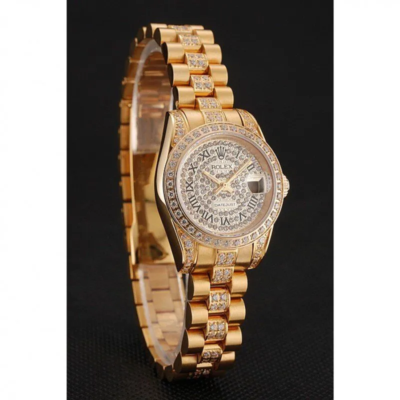 Swiss DayJust Diamond Pave Dial Gold Diamond Bracelet 1453955
