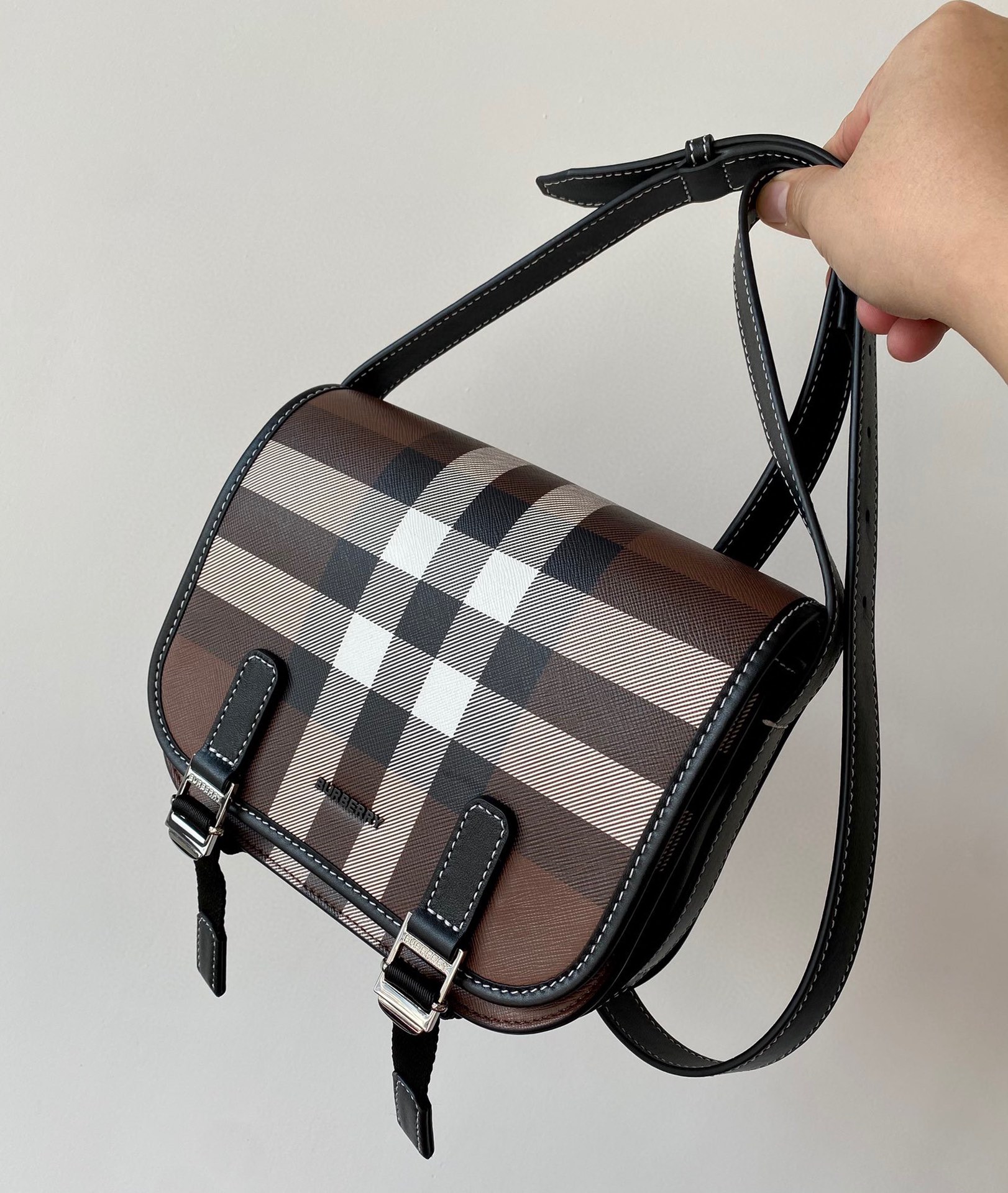 Burberry Men Crossbody Bags Check Print and Leather Messenger Bag